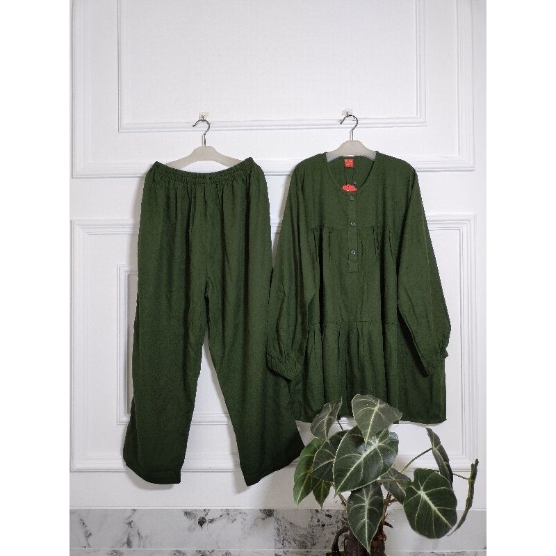 Setelan Lizam Baby Doll Terbaru Motif Polos Bahan Rayon Uniqlo