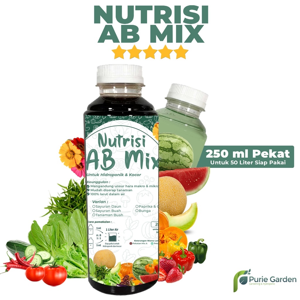 Pupuk Nutrisi AB Mix Sayuran Buah Cabe Bunga Cair 250ml Pekat Purie Garden