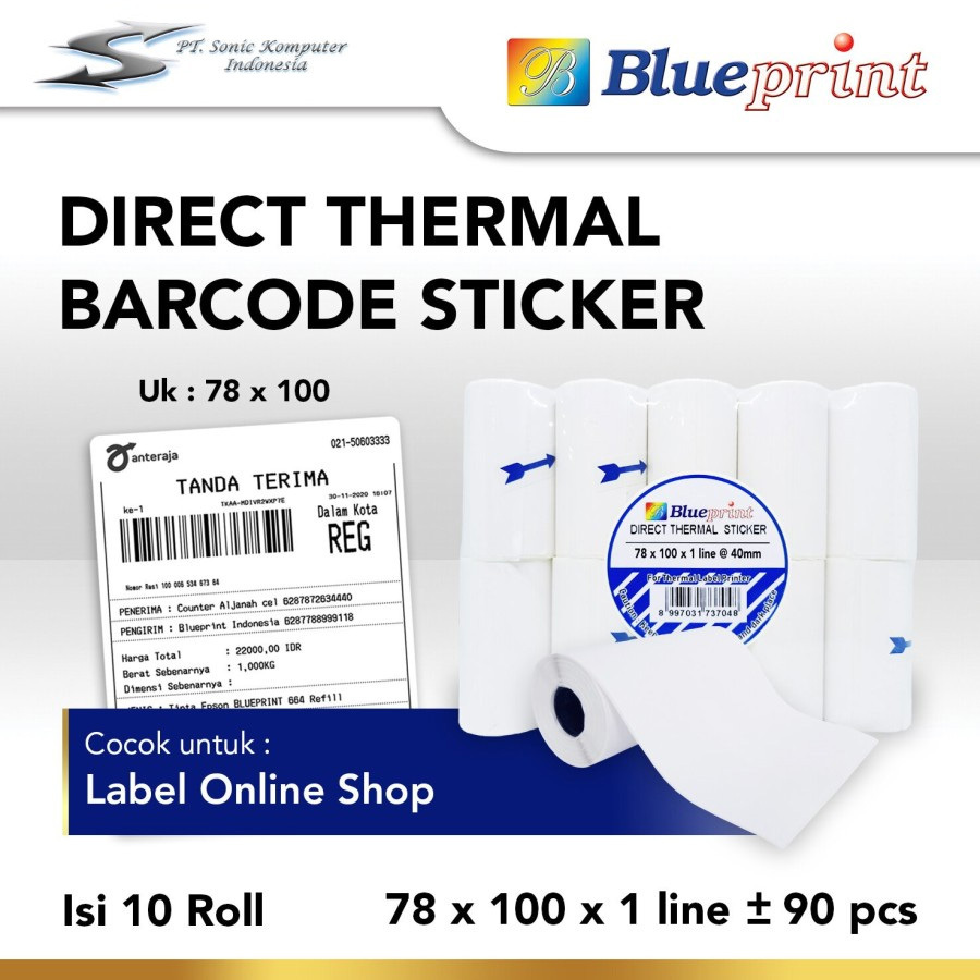 

Direct Thermal Sticker Barcode Label Stiker Resi BLUEPRINT 78x100x1 40mm isi 90