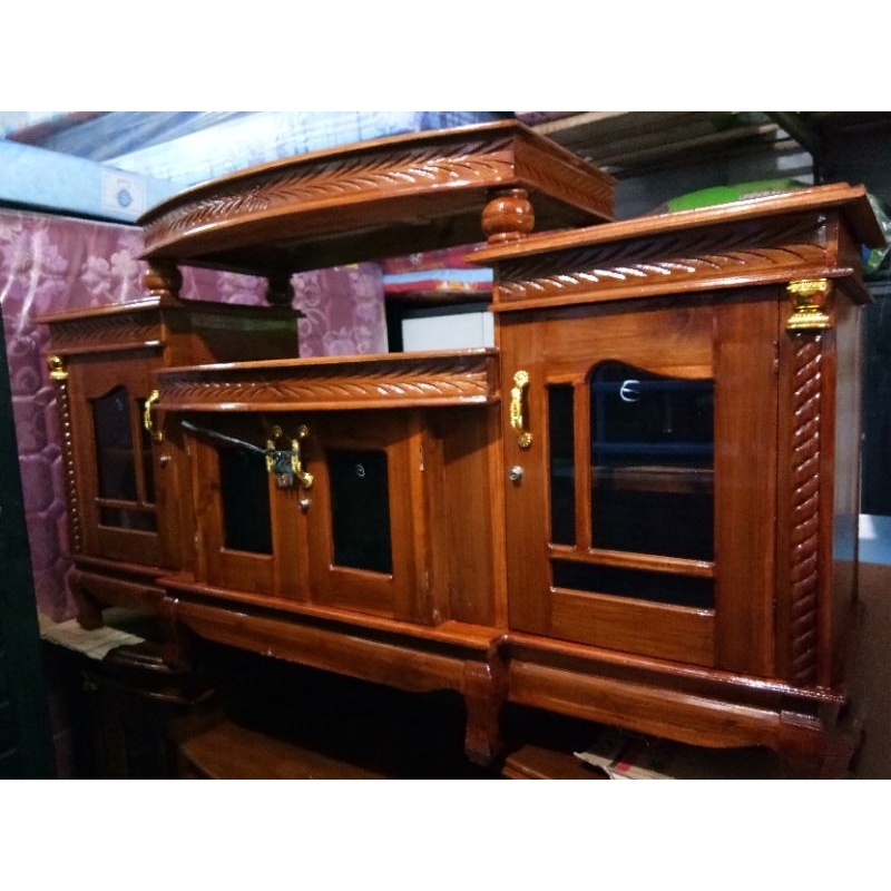 Buffet Rata Kayu Jati Diswar TV Minimalis 160cm / sekat Ruangan