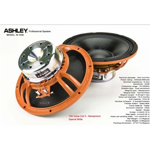 SPEAKER KOMPONEN ASHLEY N1030 N 1030 10 INCH NEO COIL