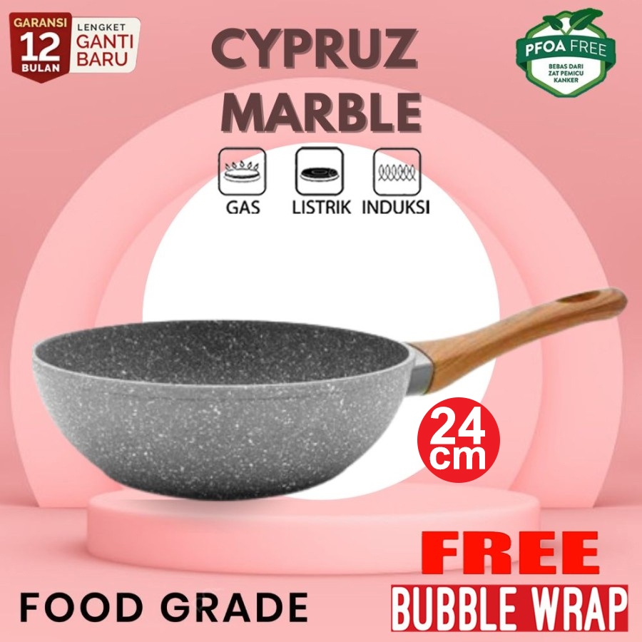 Cookware Cypruz cyprus Fry Wok Pan Wajan Penggorengan Induksi Marble 24 cm FP-0641