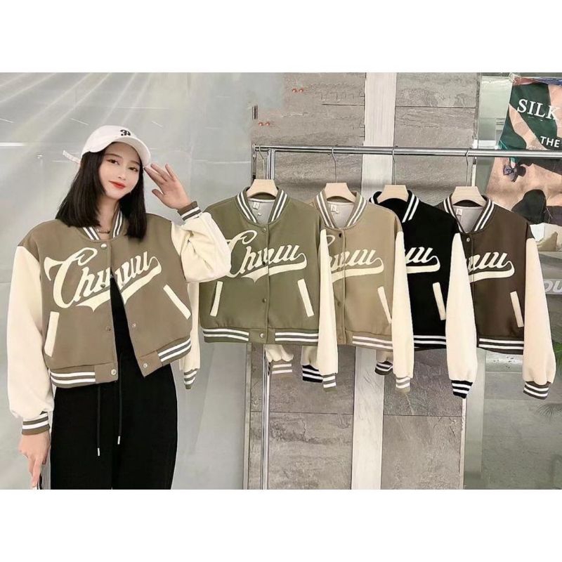 QUEEN SAKURA - Q3873B - CHUU. BASEBALL SPORT JACKET  IMPORT - JACKET CROP BASEBALL CASUAL KOREA WANI