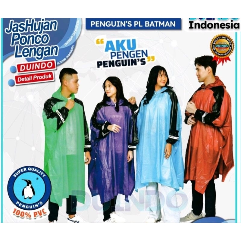 Jas Hujan Penguin Batman Pria Wanita Ponco Lengan Mantel Pinguin