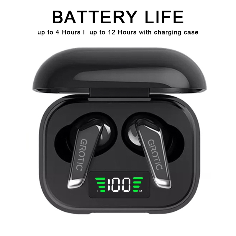 GROTIC Headset Bluetooth With LED Display And Touch Sensor Earphone Wireless J70 - Hitam