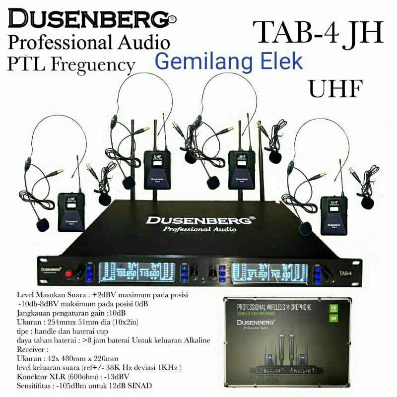 Mic Wireless DUSENBERG TAB 4 Original 4 Mic Headset 4 Mic Jepit
