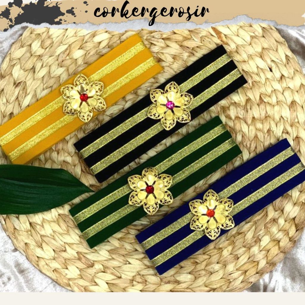 Flash Sale sabuk Kebaya Obi Kebaya bludru obi dengan bahan bludru mix pita warna emas(free pin/bros)