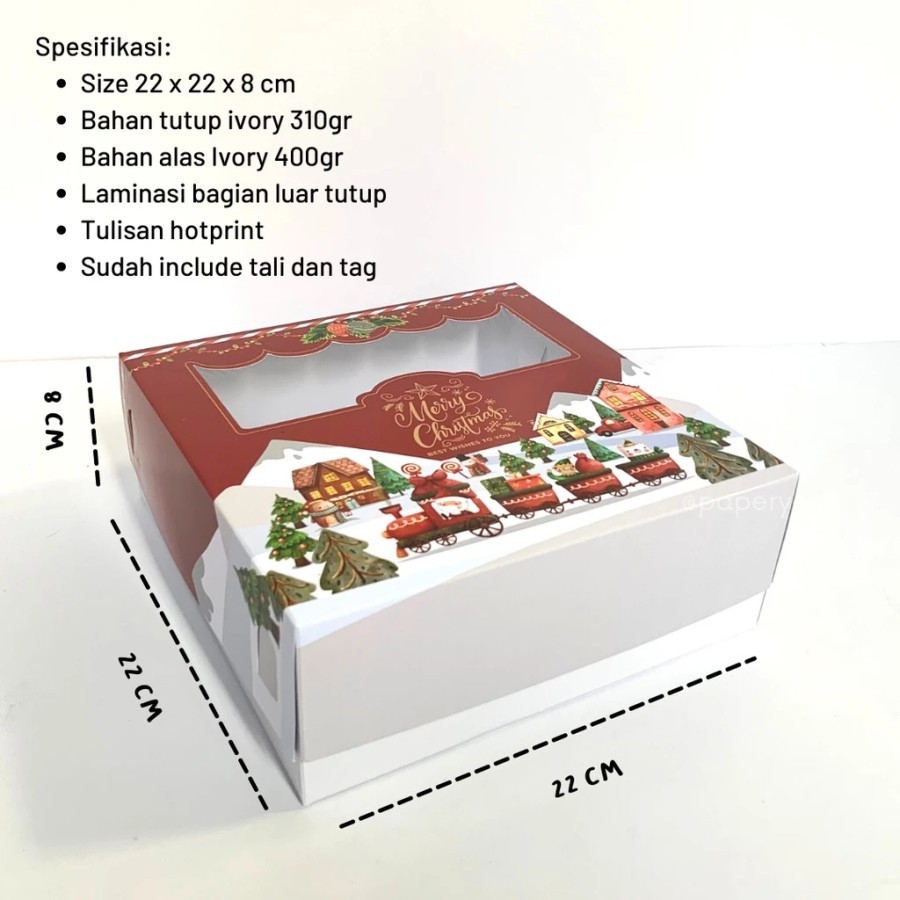 

2pcs Kotak Natal 22x22x8cm Christmas Hampers Cake Box