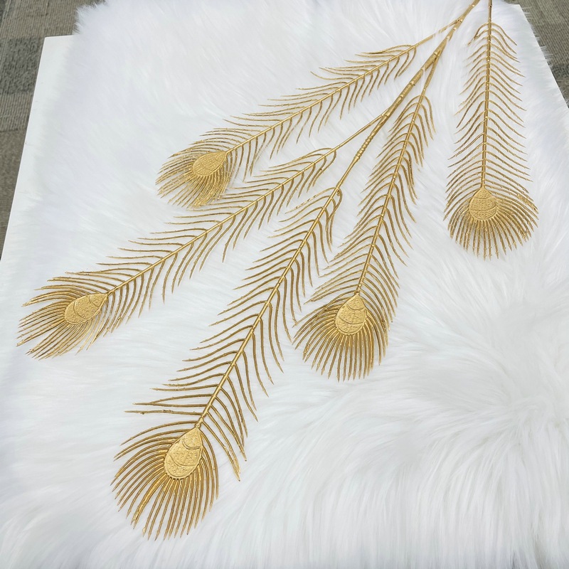 Imitasi / Emas Seri / Dekorasi Rumah / Bulu Merak 5 Cabang