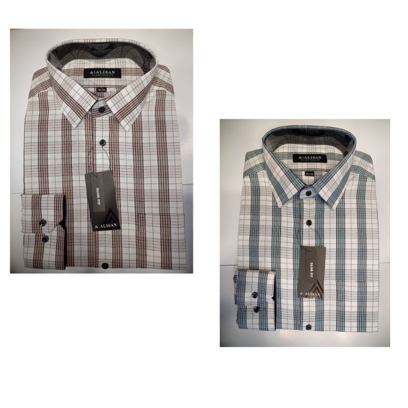 alisan motif kotak lengan panjang slimfit