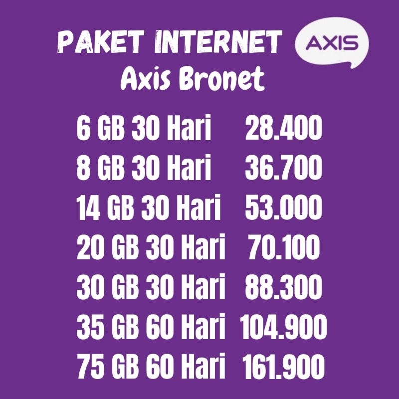 paket internet axis bronet 6gb 8gb 14gb 20gb 30gb 35gb 75gb /paket data axis murah/kuota internet ax