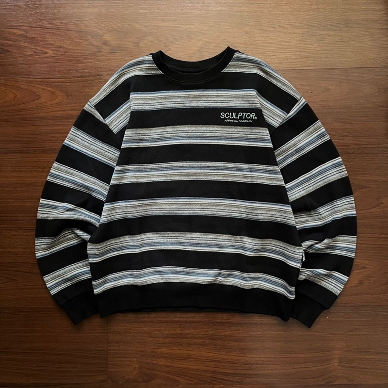 Sculptor Striped Vintage Sweatshirt Black