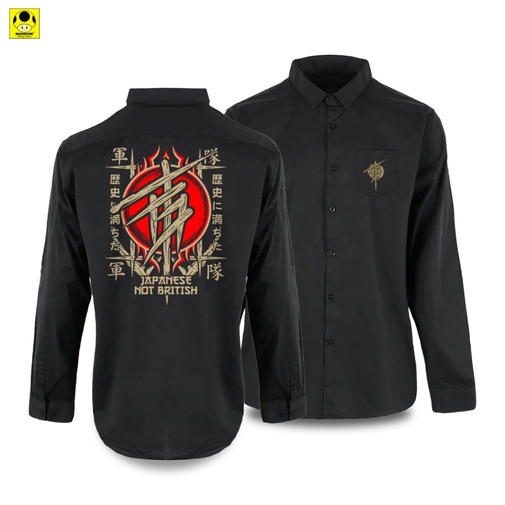 Mushroom Kemeja Pria Lengan Panjang Japan / Kemeja Polos Casual Pria / Kemeja Warna Hitam / Kemeja L