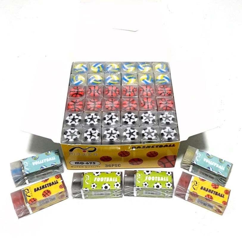 

[☄P48$] Harga Grosir ( 1kotak /36pcs ) Penghapus Eraser Karakter Bola Dan Buah Ukuran Besar Murah