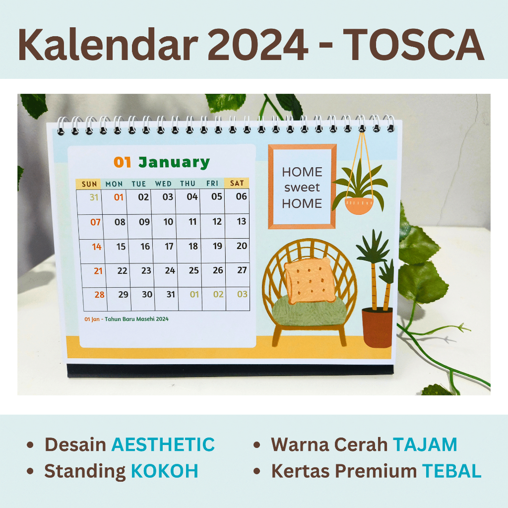 TOSCA - Kalender 2025 2004 aesthetic , Kalender meja 2025 , Kalendar 2025, Kalendar Tebal Besar A5 ,