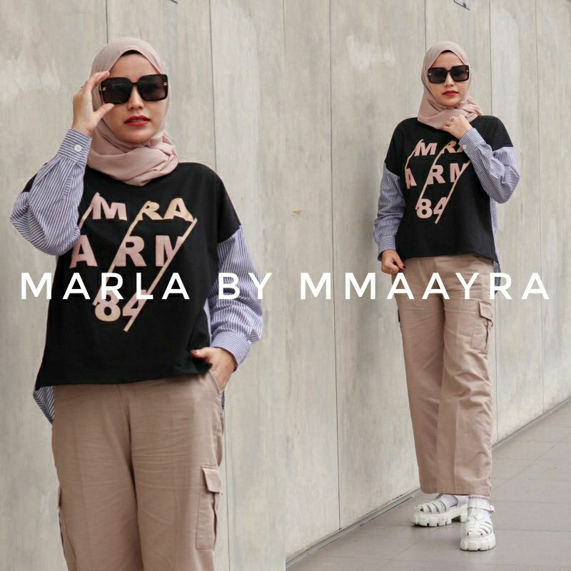 marla set by mmaayra setelan kaos dan celana kargo cargo celana linen rami ootd hijab baju santai ku