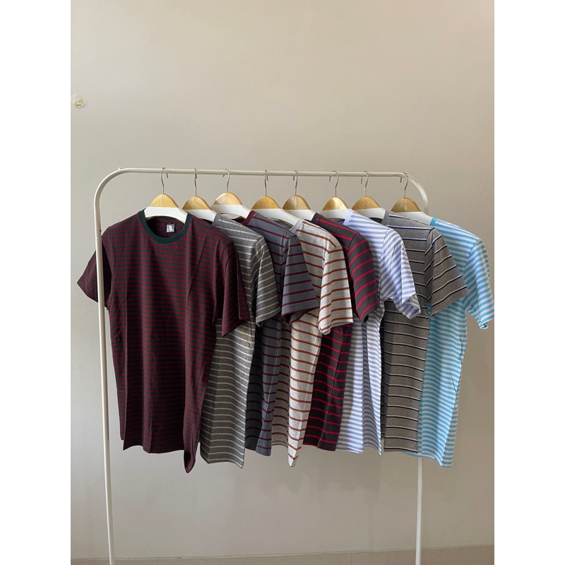 KAOS PRIA/WANITA SALUR STRIPE KAOS BELANG BAHAN KATUN