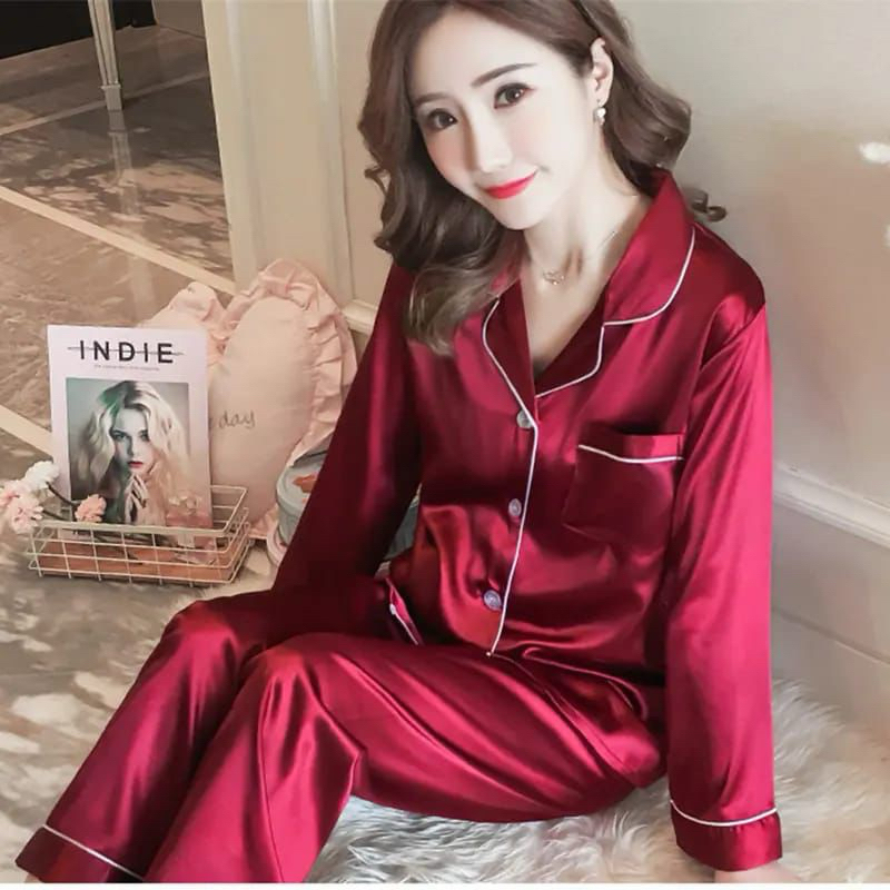 BAJU TIDUR PIYAMA SATIN IMPORT CEWE COWO LENGAN PANJANG