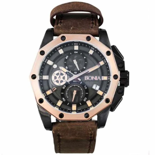 Jam Tangan Bonia  Pria BNB10222-1772C Black DIAL Leather STRAP Original Garansi Resmi