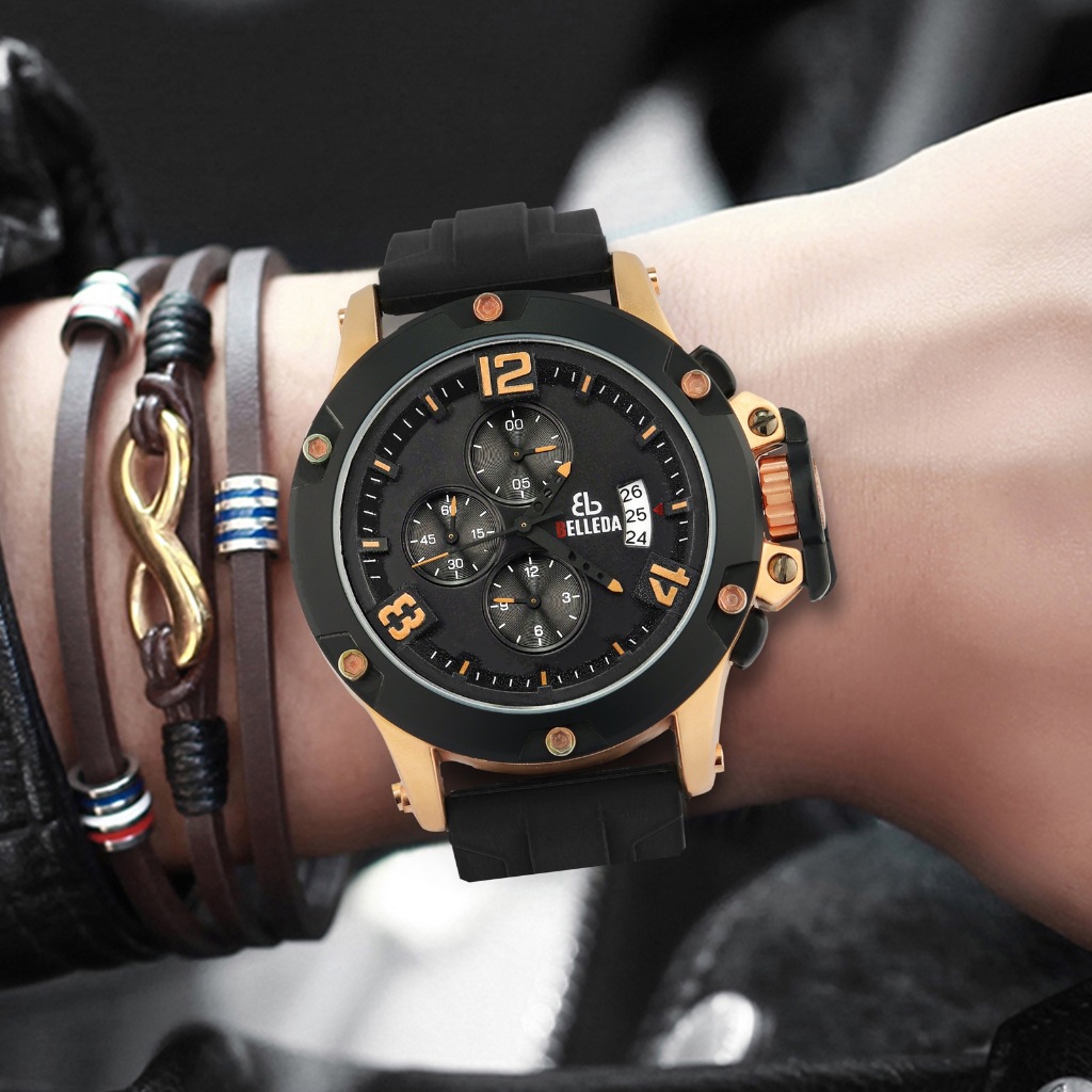 Jam Tangan Pria Belleda 9050 ChronoTanggal Quartz Tahan Air 30M Garansi Original Watches