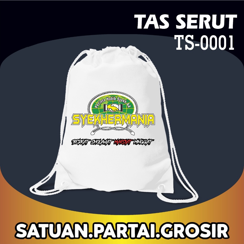 Tas Serut Baby Canvas Syekhermania Community Kode 0001-0004 / String Bag Pecinta Sholawat / Tas Rans
