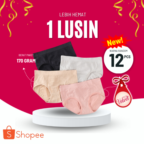 RV® Paket Selusin (12 PCS) Celana Dalam Wanita Underwear Casual Import Sexy Nyaman 1333