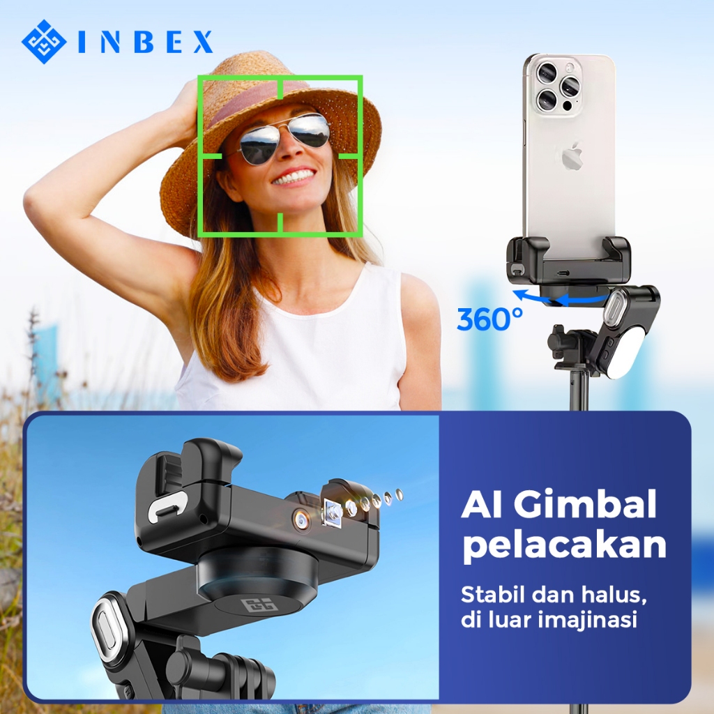 INBEX M1/M2 Gimbal Stabilizer Handphone AI Face Tracking No need APP 153cm Tongsis tripod multifunctional Stabilizer-1