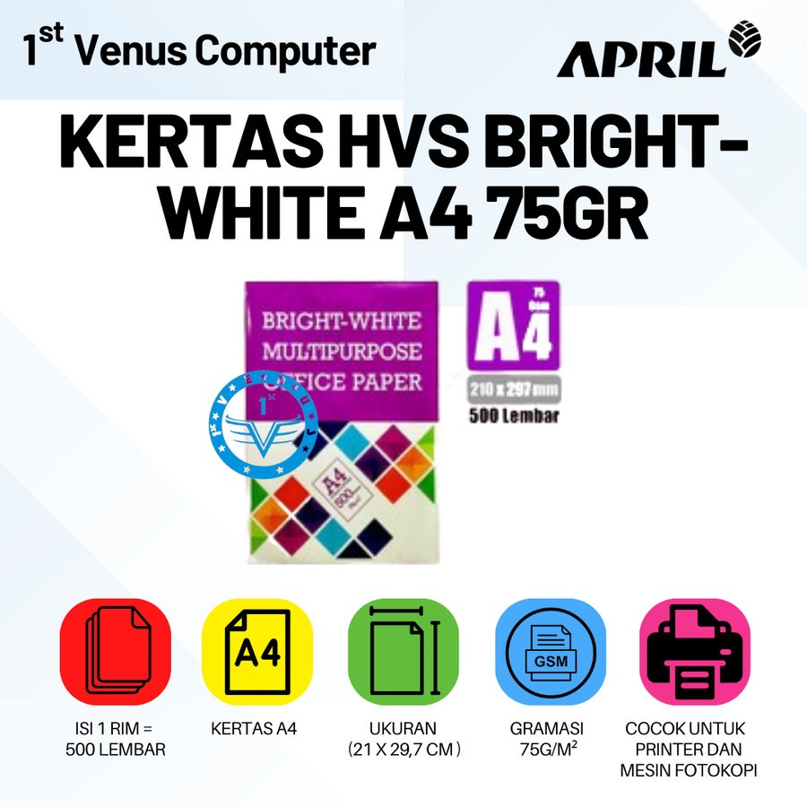 

Kertas HVS Bright White MultiPurpose A4 75 gram 1 Rim / BTW-A401