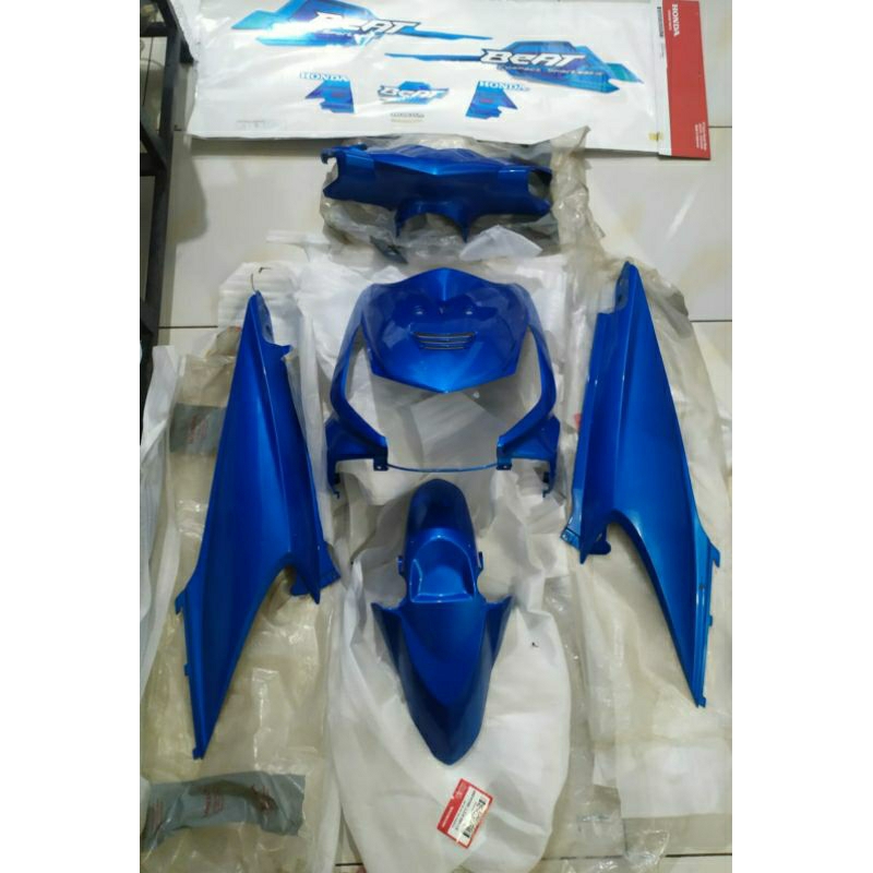 cover body set spakbor batok panel dada depan striping lis body honda beat karbu lama gen 1 biru mud