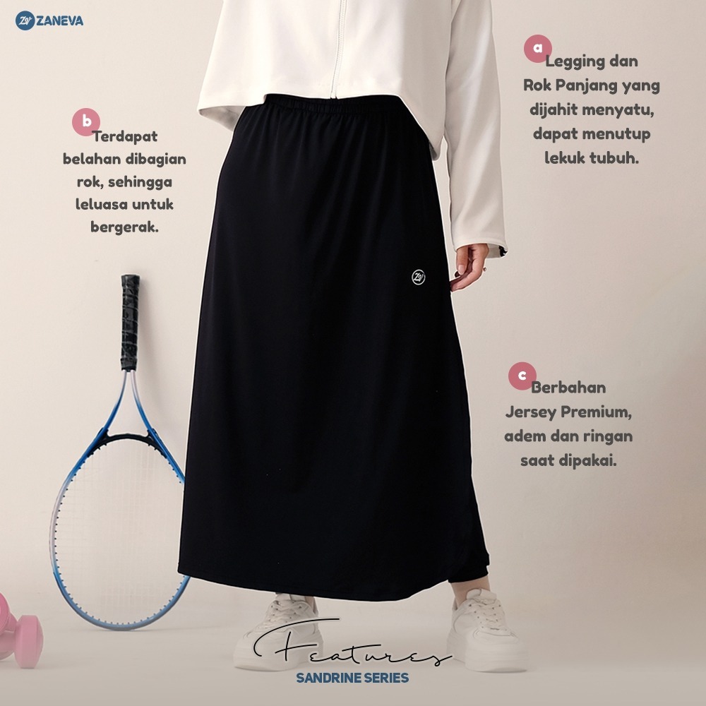 KUALITAS SUPER ZANEVA SPORTWEAR ORI - Inara Legging Rok Panjang Sporty ll Sandrine, Cecile Modis,