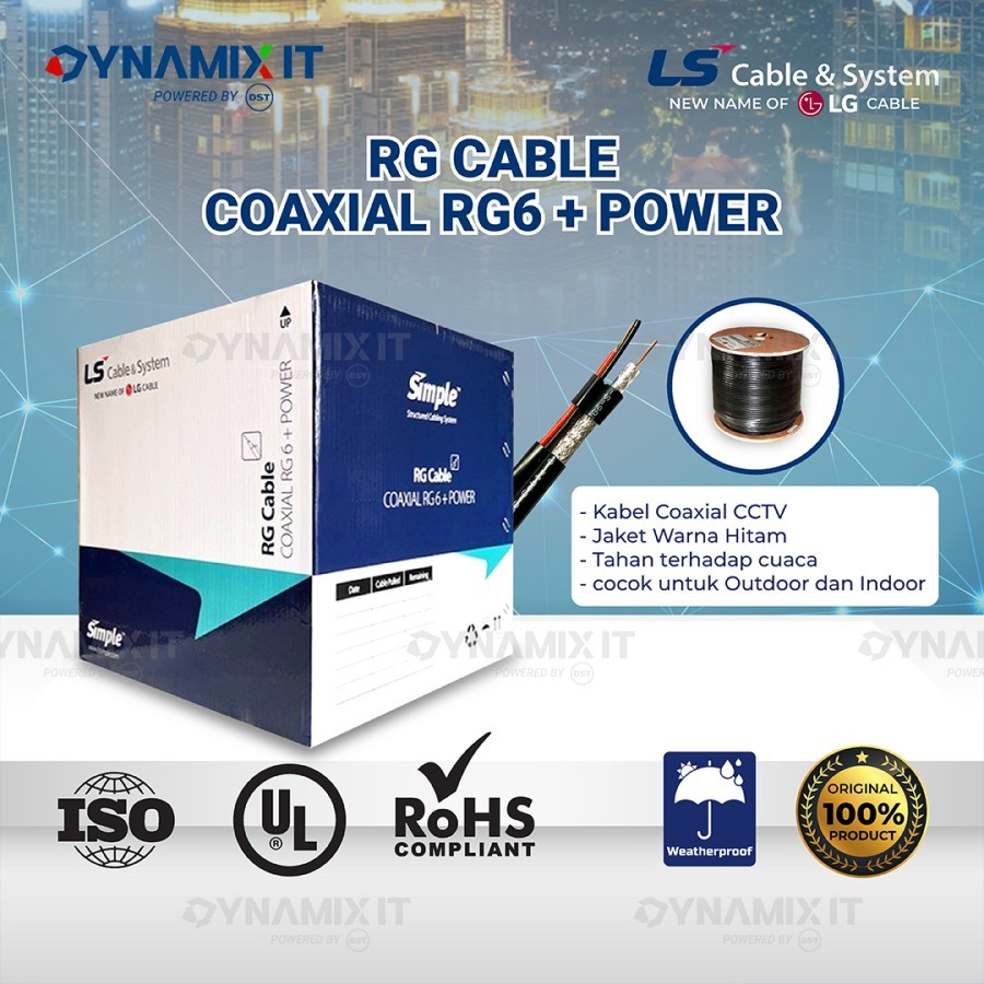 Kabel CCTV Outdoor Coaxial LS RG6+Power 300 meter | Black RG6 + power ORIGINAL