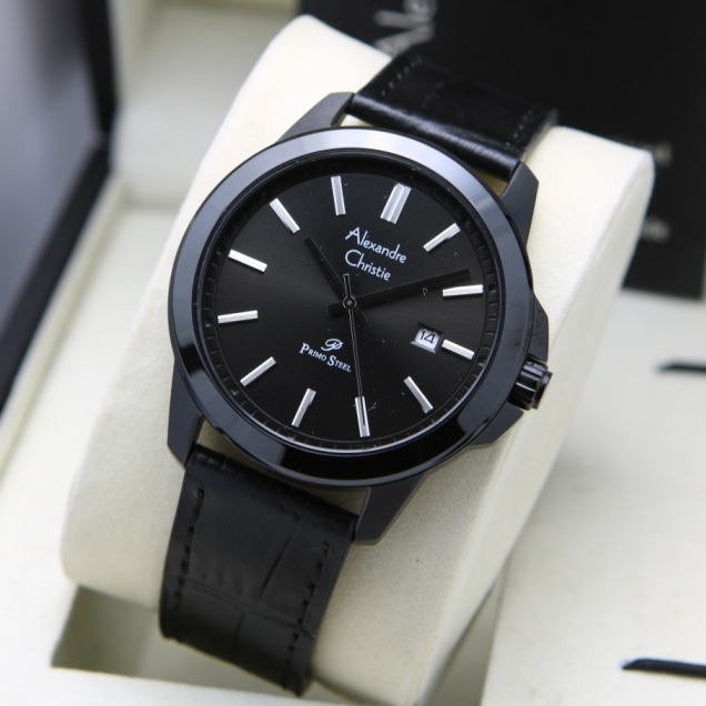 Jam Tangan Pria Alexandre Christie AC 1017 MD Primo Steel Full Black Leather Black Original