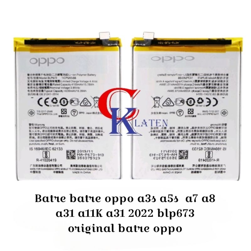 Batre batre oppo a3s a5s  a7 a8 a31 a11K a31 2022 blp673 original batre batre oppo