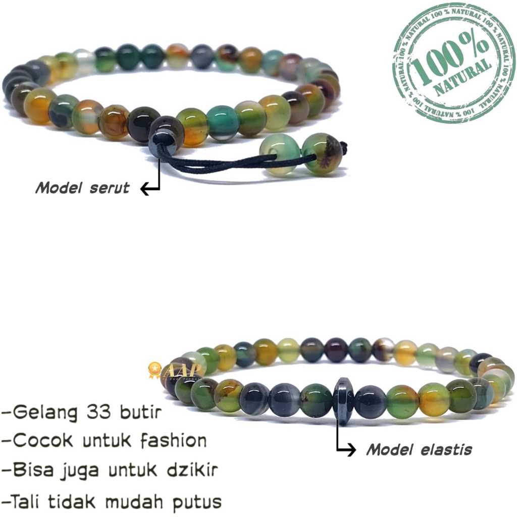 Gelang batu akik pancawarna edong Gelang tasbih 33 butir Batu akik pancawarna edong