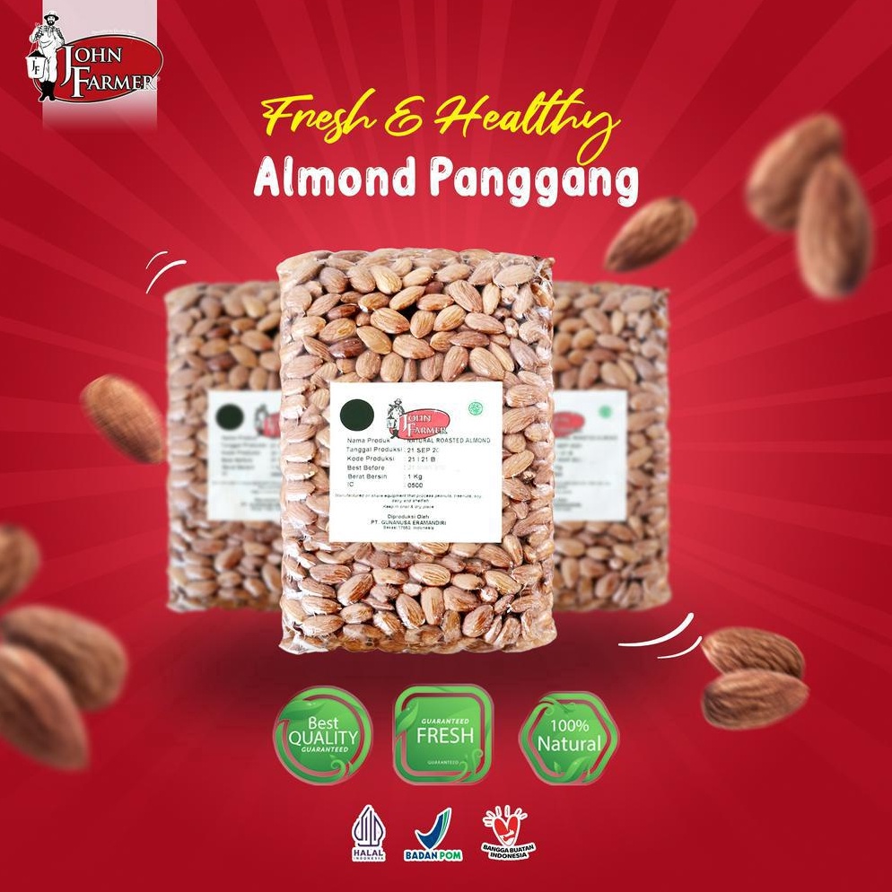 

[♢U64$] Almond Panggang - John Farmer Natural Roasted Almond 1 Kg Paling Laris