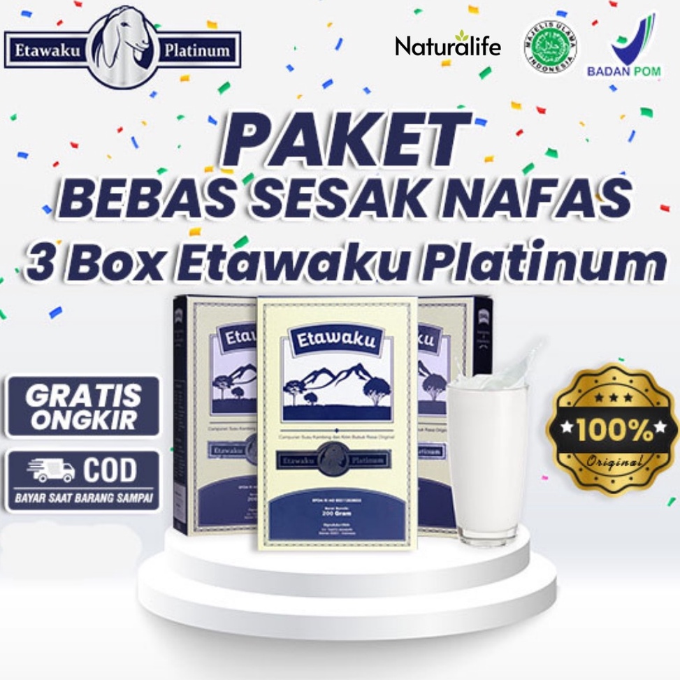 

St0k B4nyak PAKET 3 BOX ETAWAKU PLATINUM - Susu Kambing Etawa Provit Solusi Atasi Masalah Gangguan Pernapasan / Asma / Lutut Sakit Tulang Sakit Nyeri Sendi Tulang Keropos Osteoporosis Obat Nafas Napas Lega Minuman Kesehatan Termurah Terlaris Terampuh New