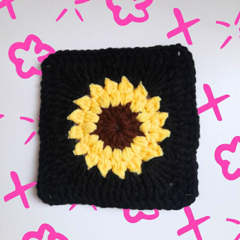 [Sparkle Yarn] Sunflower Granny Square Coaster Tatakan Gelas Rajut Bunga Matahari