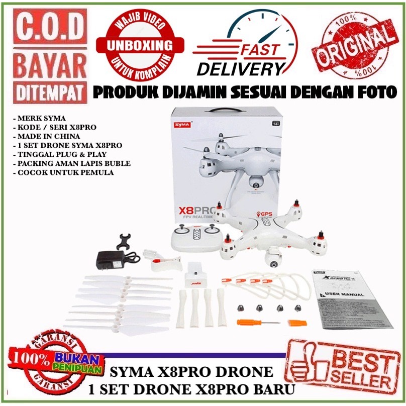 SYMA X8PRO X8 PRO PESAWAT DRONE FPV REALTIME GPS 1 SET LENGKAP