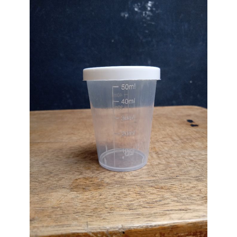 Gelas Takar / Ukur 50ml dengan tutup Plastik Bening
