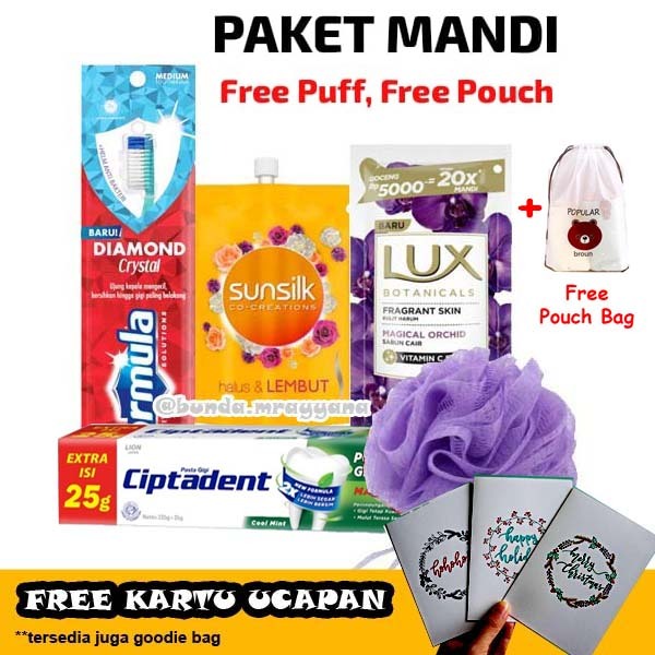 [Bonus Tas Anti Air] Paket Mandi A (travel pack) Shampoo Sabun Mandi Pasta Gigi Sikat Gigi Free