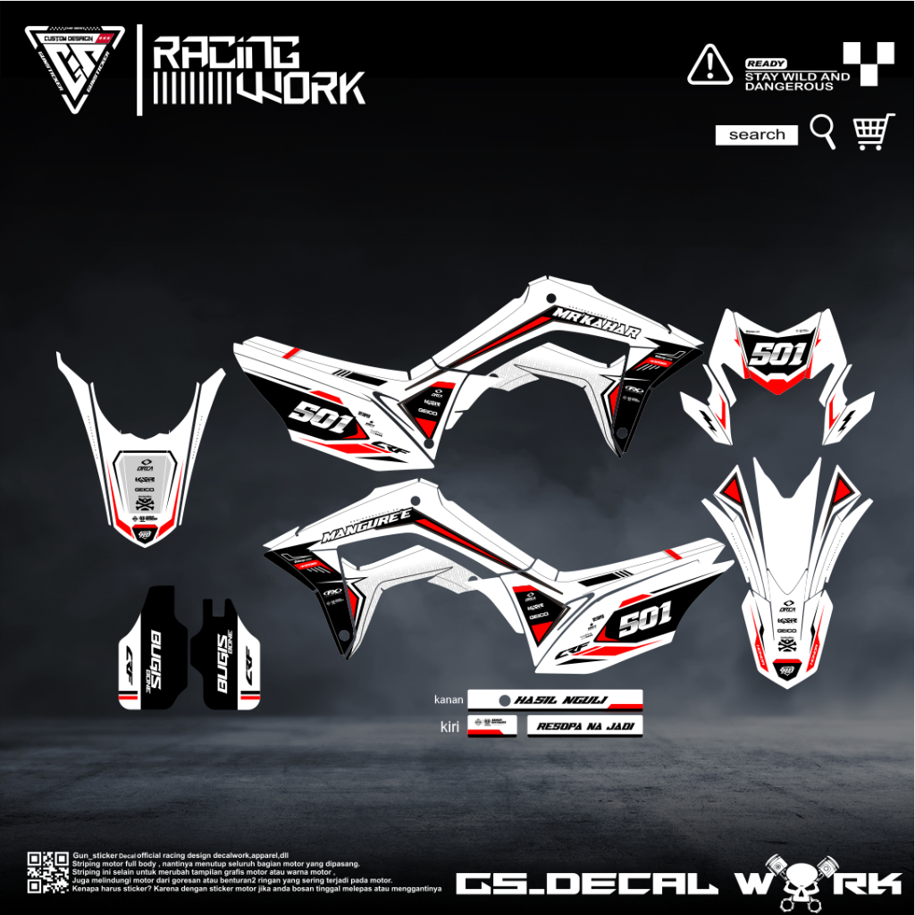 DECAL CRF STRIPING CRF STIKER FULL BODY CRF 150L PUTIH