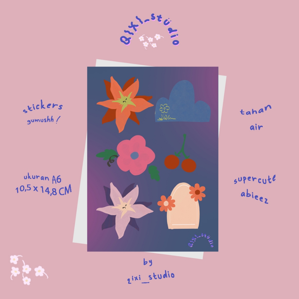 

QIXI Sticker Vynil Waterproof - flower and leaf (bisa custom)