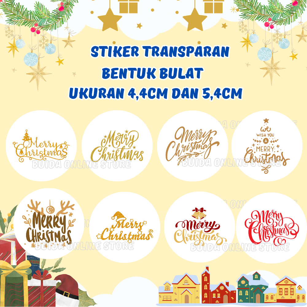 

Stiker Sticker Merry Christmas Natal Gold Transparent Bening Transparan Label Segel Kemasan kado parcel hampers gift dekorasi kartu ucapan hangtag hiasan box hadiah
