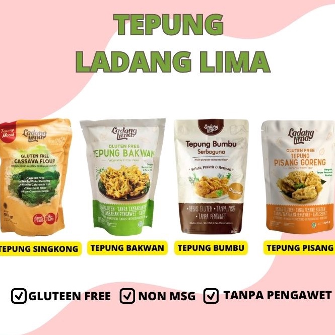 

StOck B4nyak LADANG LIMA - TEPUNG BUMBU SERBAGUNA TEPUNG BAKWAN TEPUNG SINGKONG TEPUNG PISANG | GLUTEN TEPUNG SINGKONG JAGUNG BERAS SEHAT You can buy