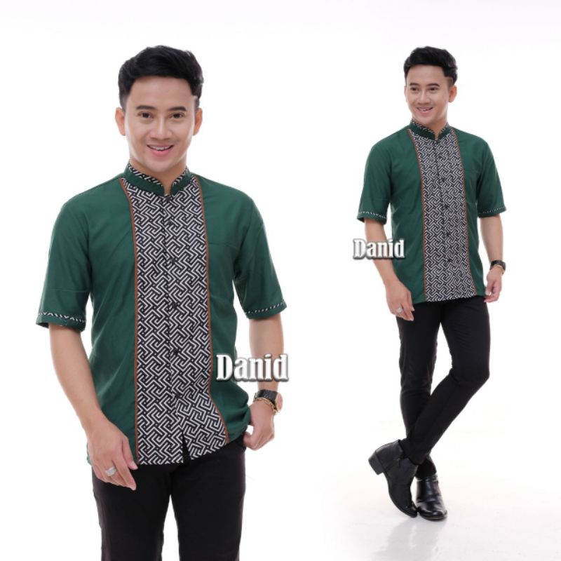 Kemeja lengan pendek hitam baju Koko kurta dewasa kekinian fashion muslim pria terbaru jasko murah