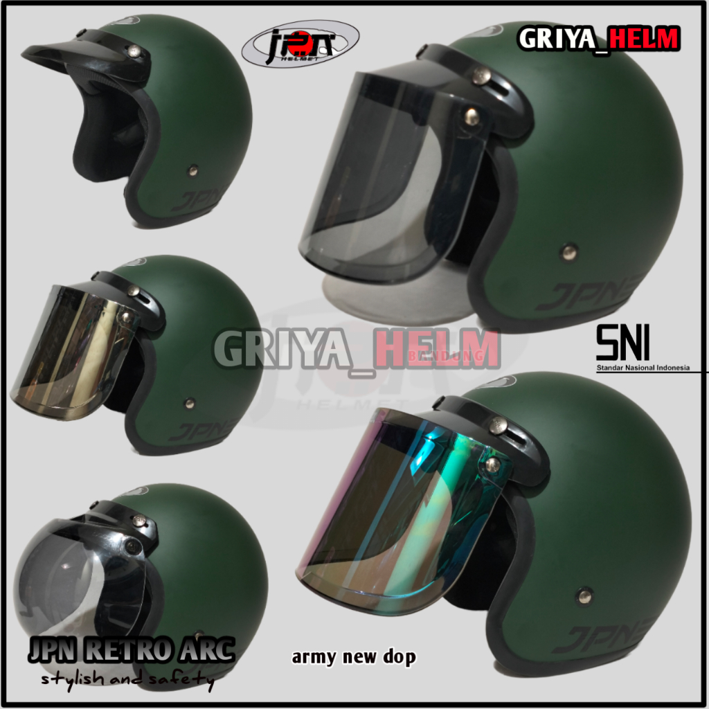 helm retro jpn hijau army new dop SNI