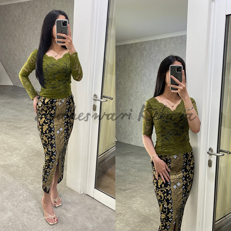 Kebaya Bali Set Brukat Sabrina Hijau Army