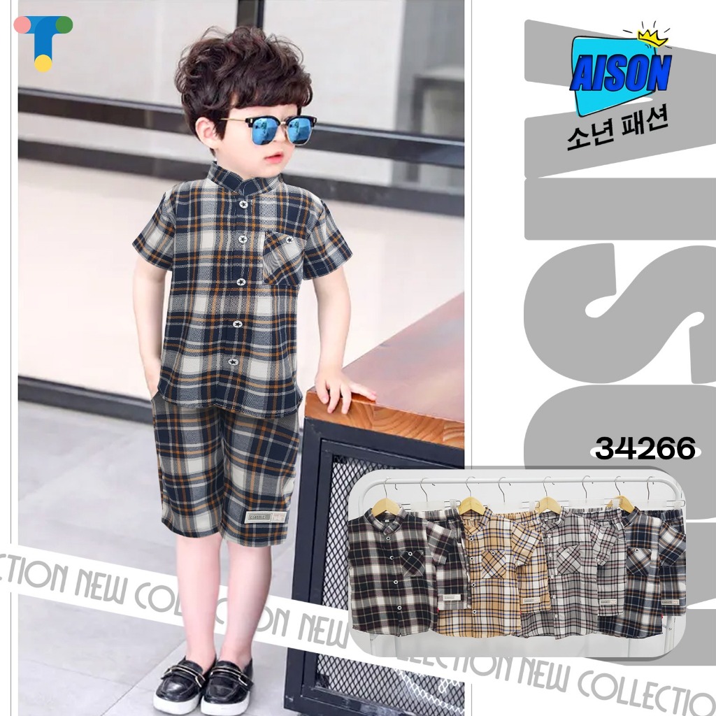 ECER & GROSIR 3stel Setelan Kemeja AISON SML (0-1th)