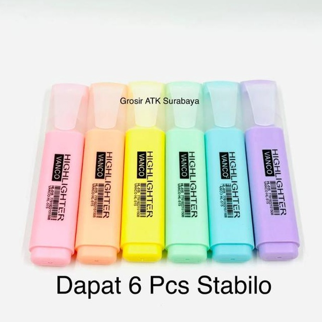 

[§M29@] ( Dapat 6 Pcs ) Stabilo Highlighter Set Vanco Warna Pastel HL-515 Cuci-Gudang