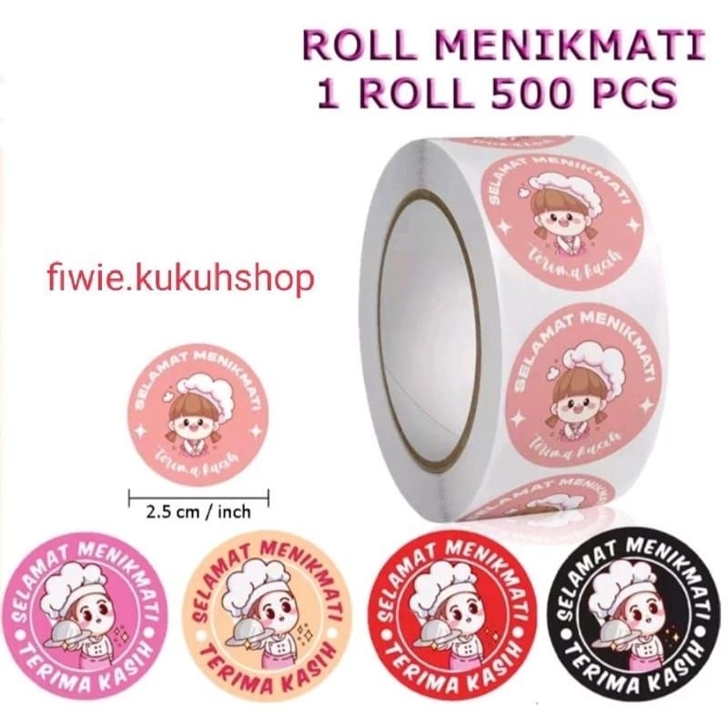 1 roll 500 sticker label selamat menikmati terdiri dari ukuran 2,5cm se ukuran uang koin 500 rupiah